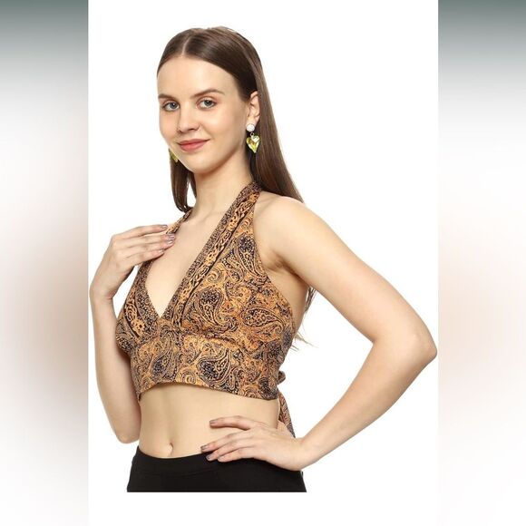 Crop Top Womens OS Gold Summer Beach Sleeveless Tank Top Shirts Halter V Neck A1 - Picture 4 of 8